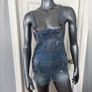 ARIZONA Striped Denim Short Stretchy Overall Bibs